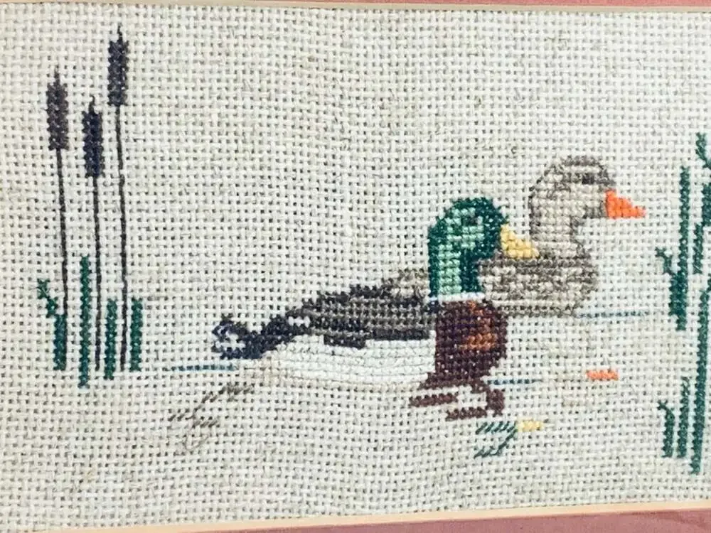 Embroidered ducks antique wall art wood frames